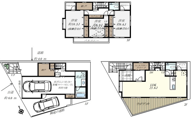 間取図　LDK２５J＋３部屋全室収納有、ロフト付　シューズ・アウタークローク、他に収納室２箇所、大型ビルトインガレージ