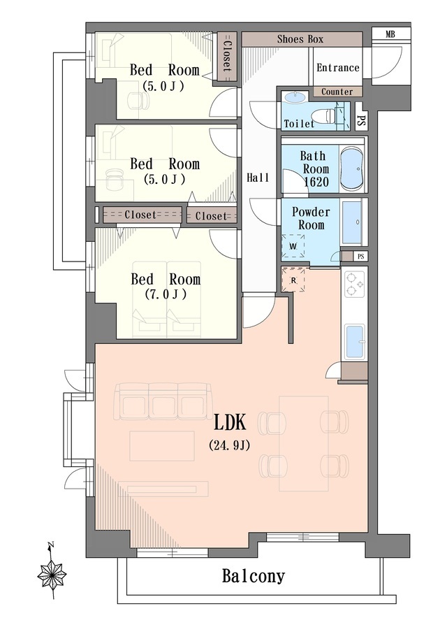 専有面積９６．８５㎡　３ＬＤＫ　１９９６年築
