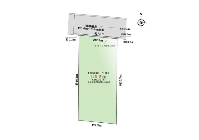 土地面積（公簿）119.08㎡（36.02坪）