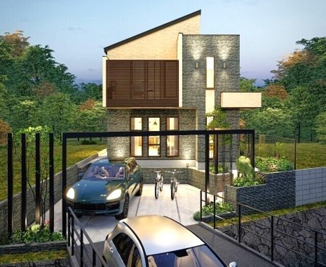 外観完成予想図（夕景）南側より　※１