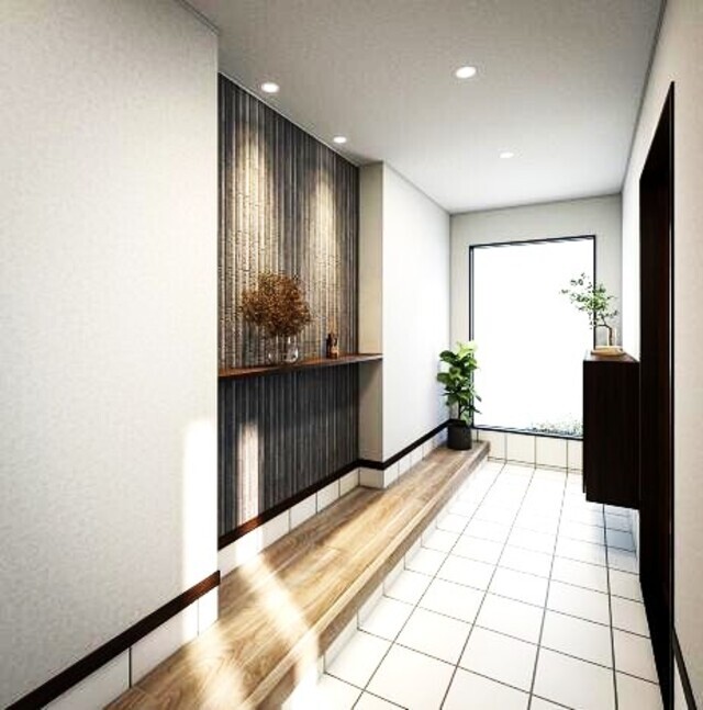 玄関完成予想図　奥行きのある広々した空間に仕上げました。※１