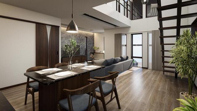 LD完成予想図　リビング吹抜から光が差し込む　※１