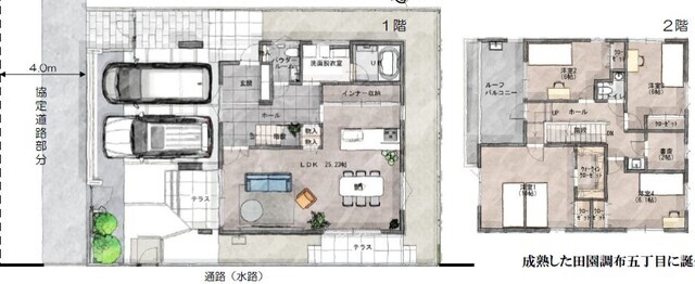 車庫２台　２階建て４LDK